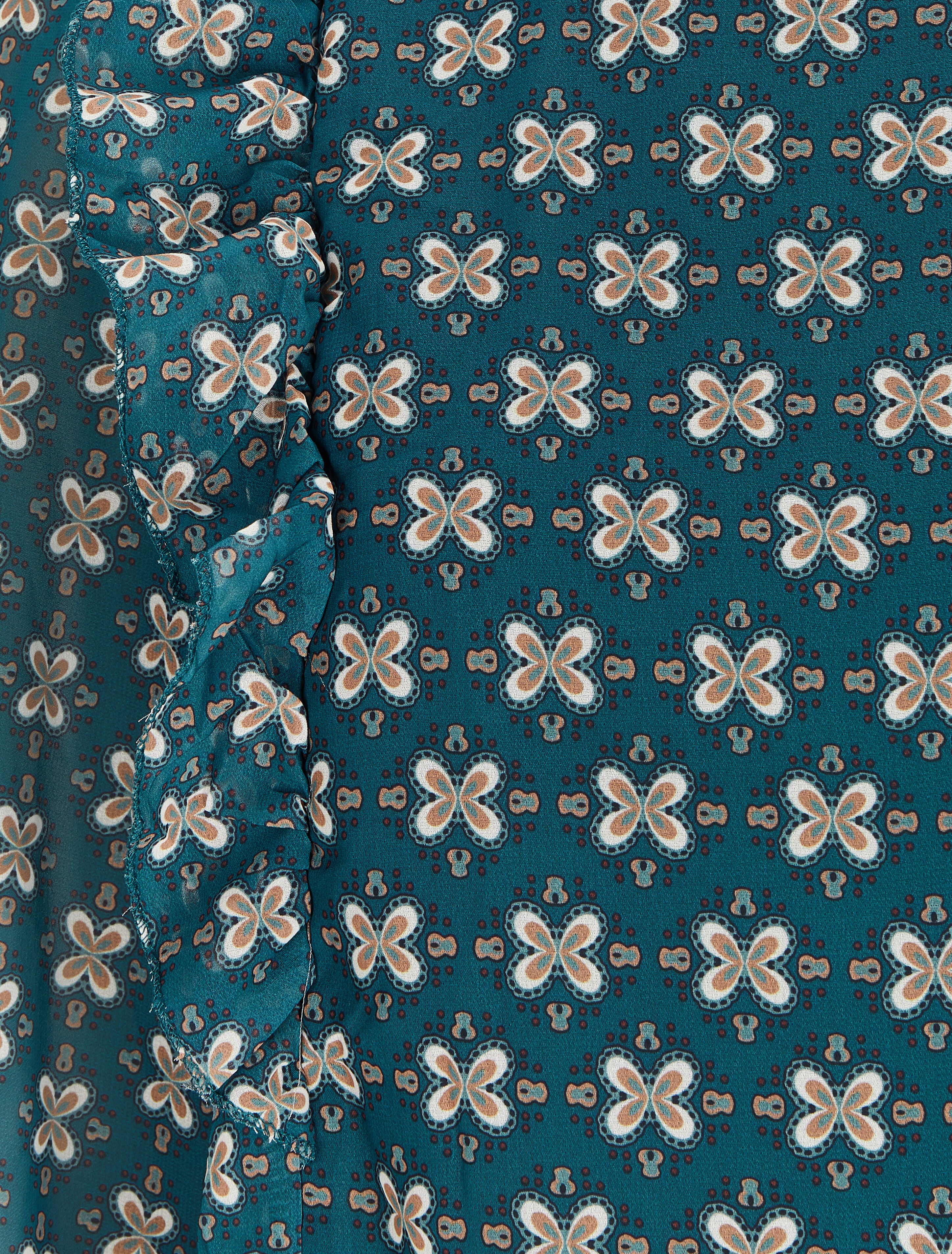 Top met dubbele print en ruches op de schouders - Blauwgroen - Image 3