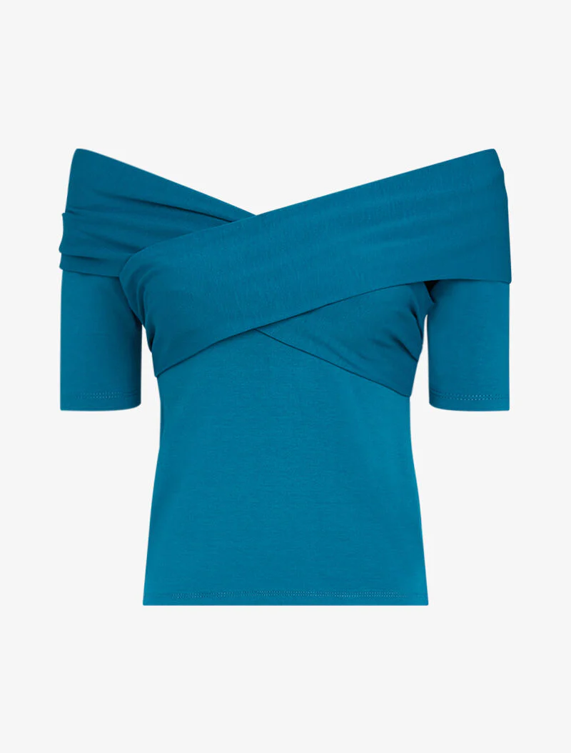 Top met gekruiste panelen - blauwgroen