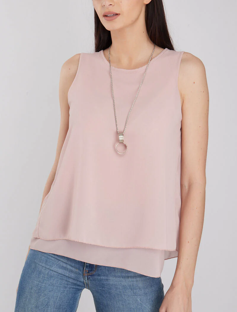 Gespleten rug top met kant - roze