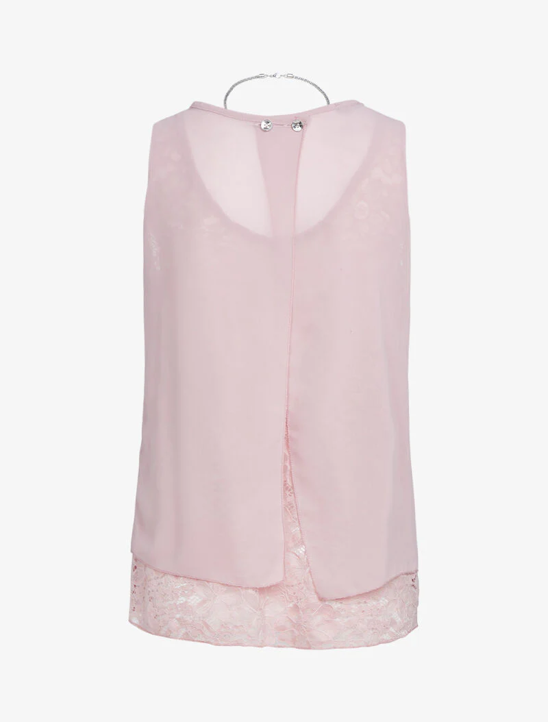 Gespleten rug top met kant - roze - Image 4
