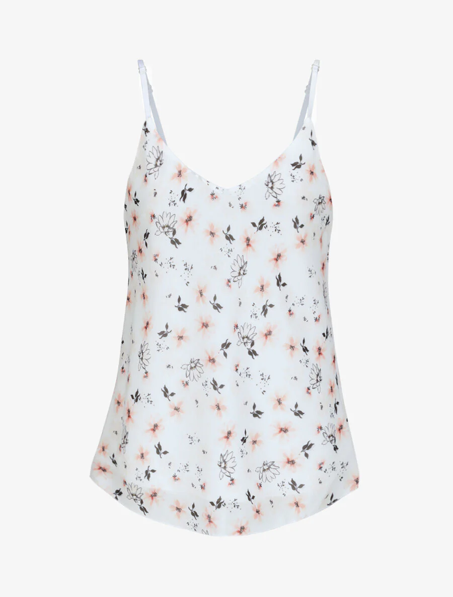 Top met gevlochten bandjes en kleine bloemenprint - Wit