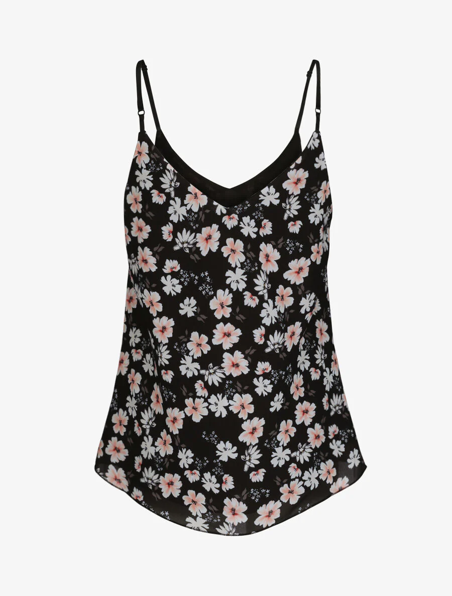 Top met gevlochten bandjes en lente bloemenprint - Zwart - Image 2
