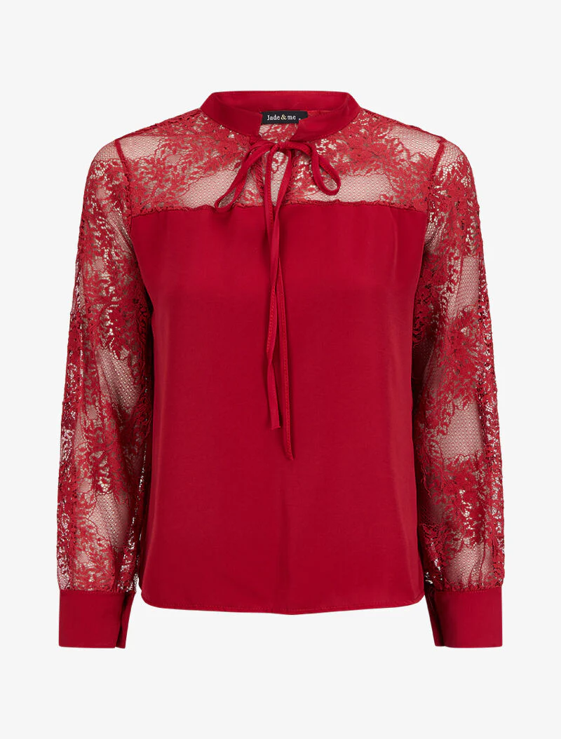 Top met kanten bloemeninzetstuk - Rood