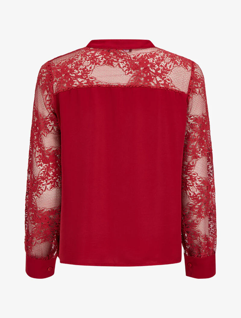 Top met kanten bloemeninzetstuk - Rood - Image 2