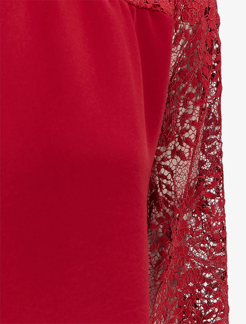 Top met kanten bloemeninzetstuk - Rood - Image 3