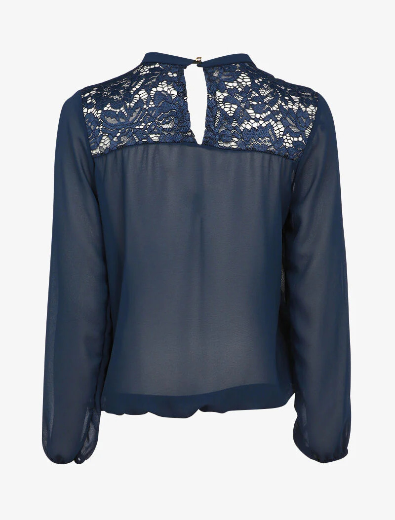 Top met kanten inzetstuk - Marineblauw - Image 2