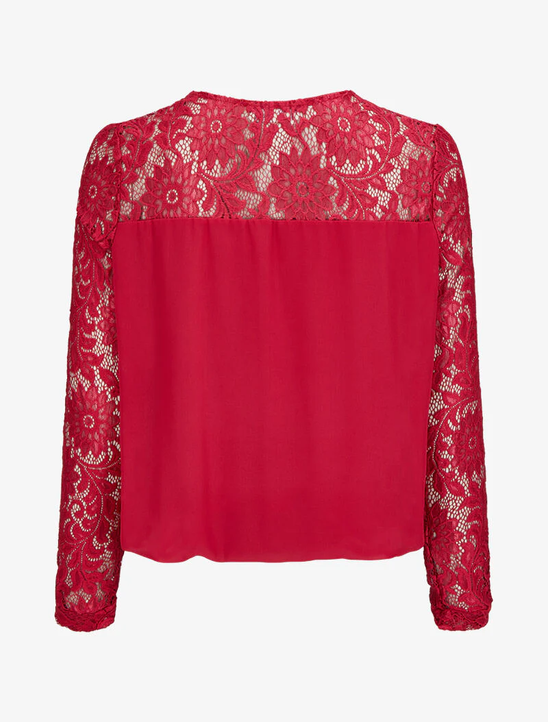 Top bol coupe met kanten inzetstuk - Rood - Image 2