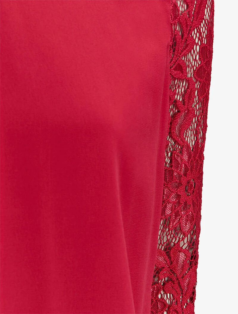 Top bol coupe met kanten inzetstuk - Rood - Image 3