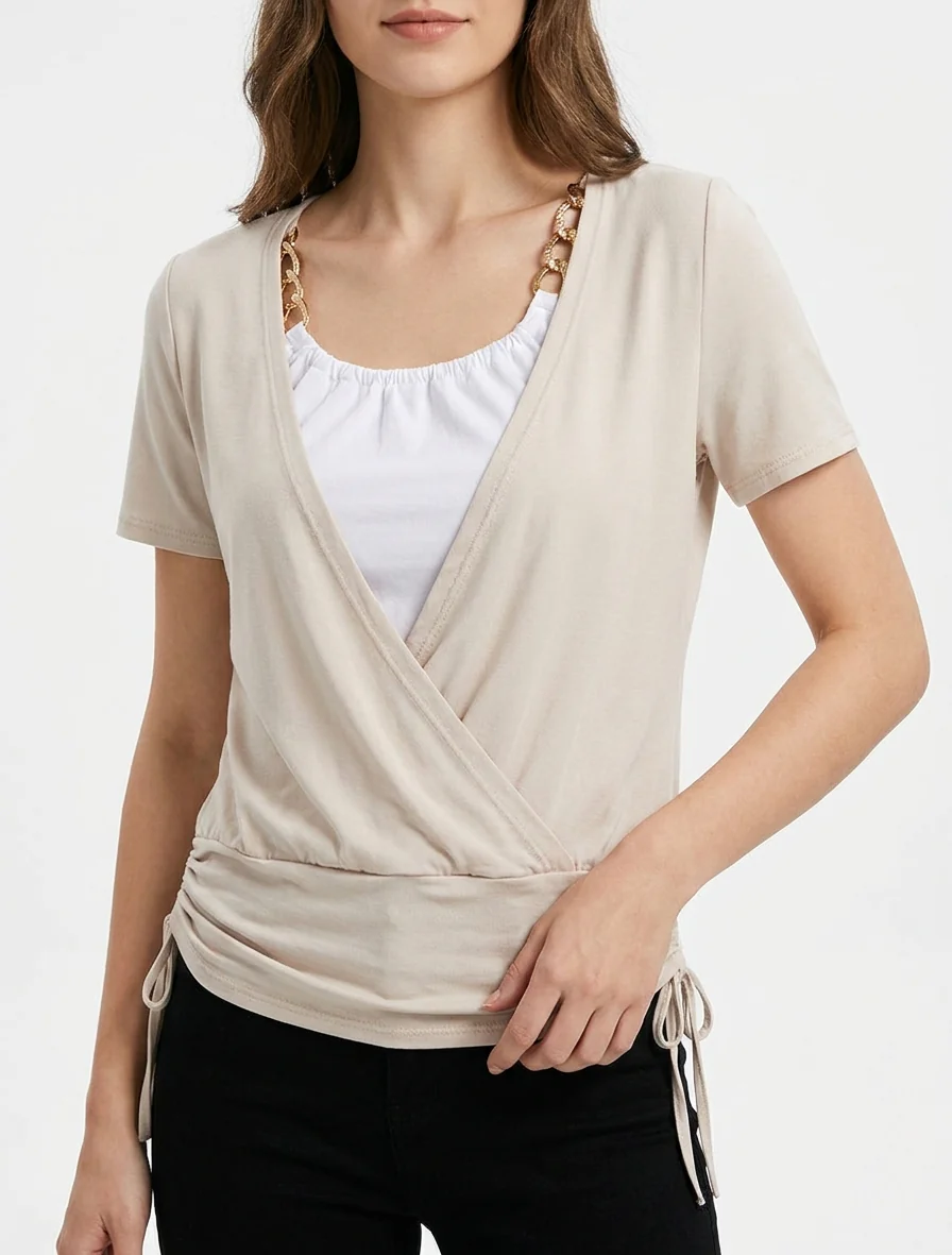 Top met kettinglaagjes-effect - Beige - Image 4