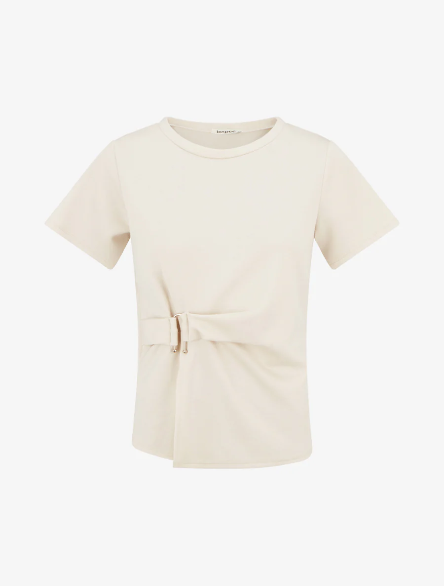 Top met korte mouwen en gesp - Beige
