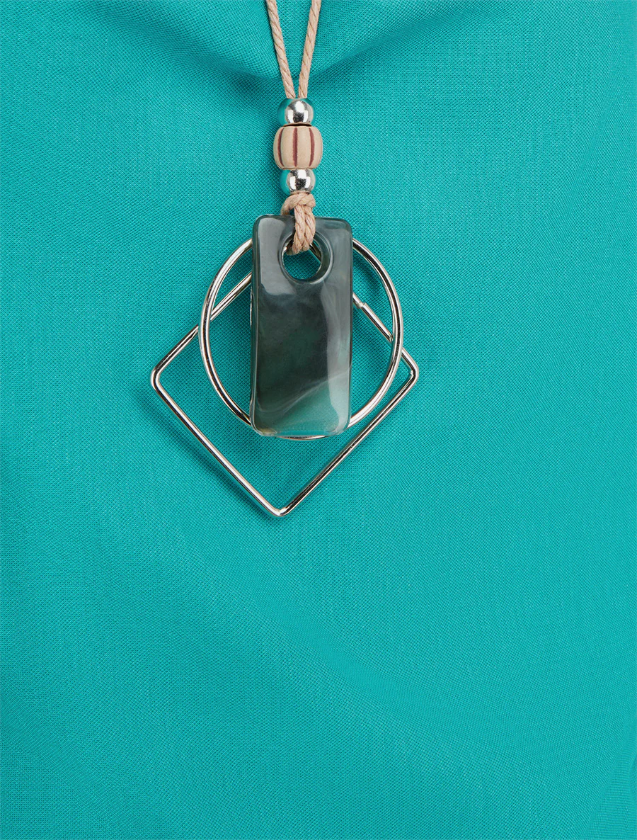 Top met korte mouwen en linnenlook met watervalhals. - Turkoois - Image 3