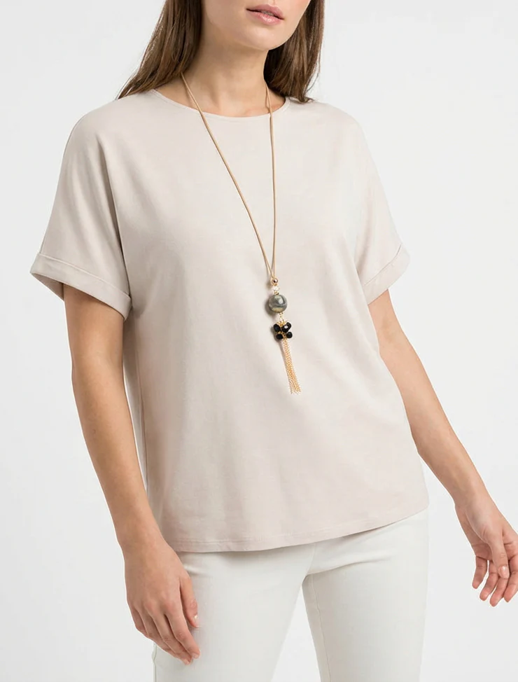 Top met korte mouwen - Beige - Image 4