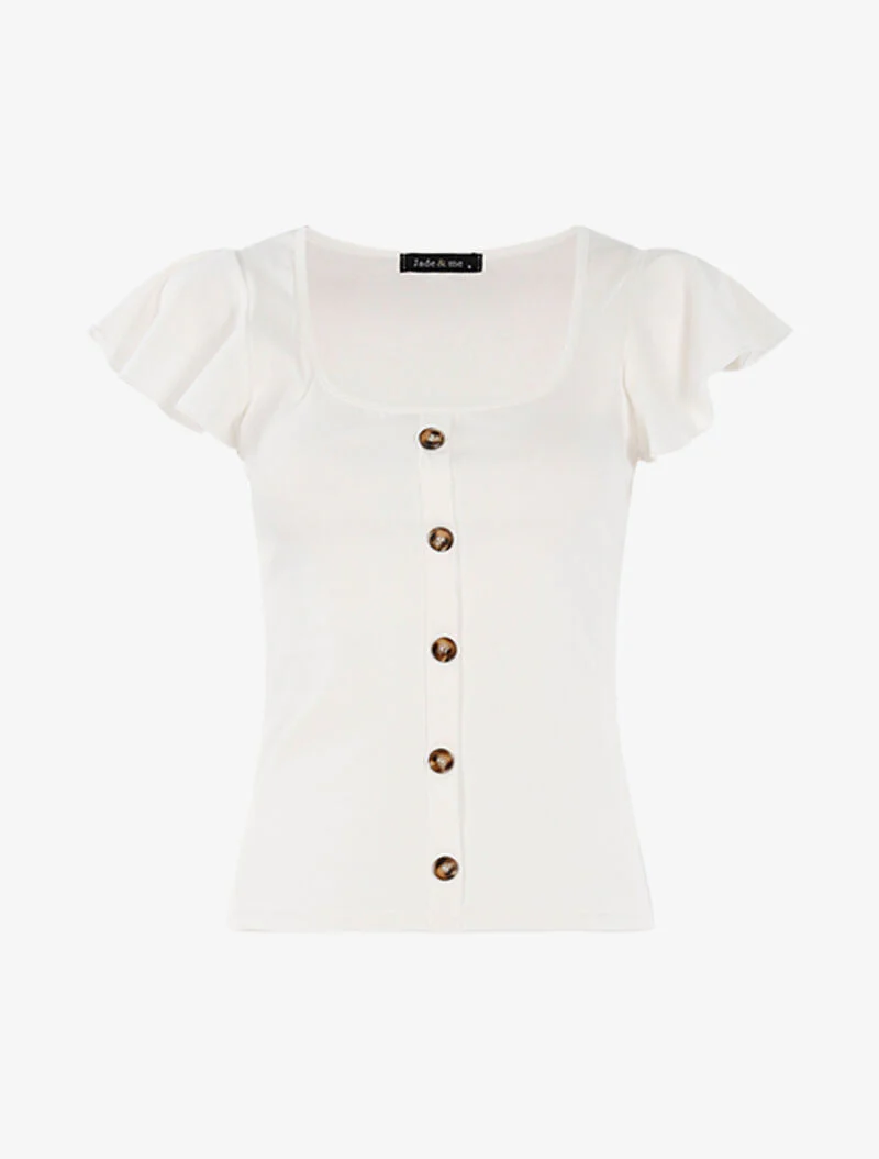 Top met korte mouwen met ruches - wit