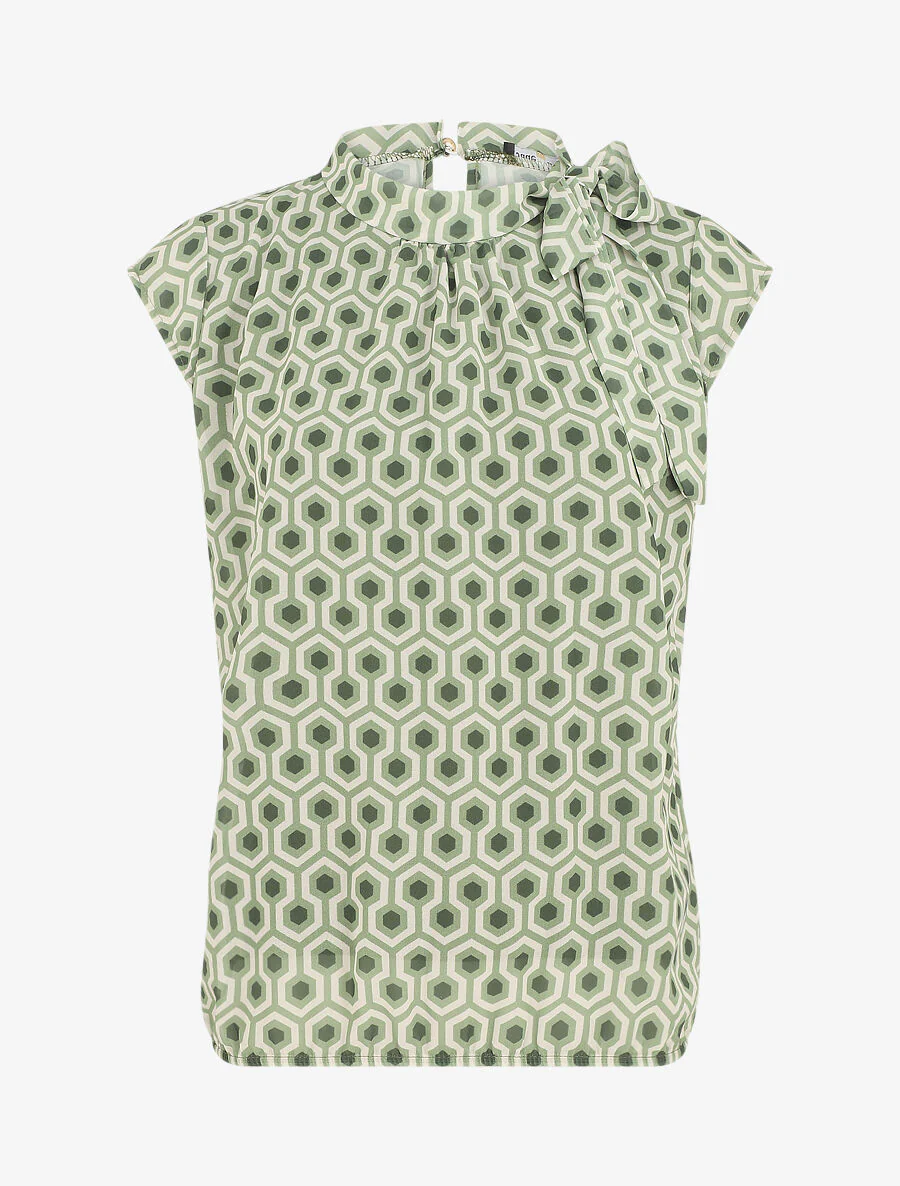Top met mouwtjes. strik en honingraatprint - groen