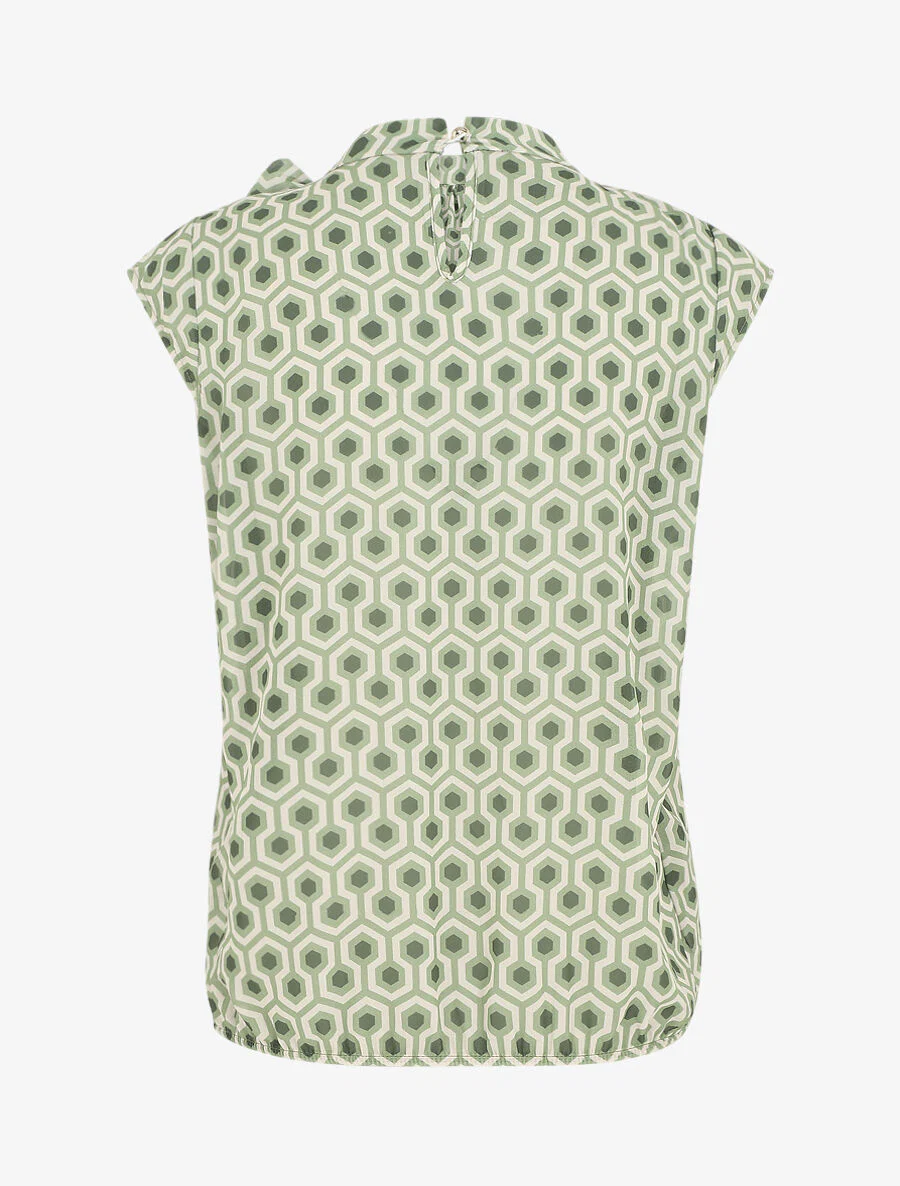 Top met mouwtjes. strik en honingraatprint - groen - Image 2