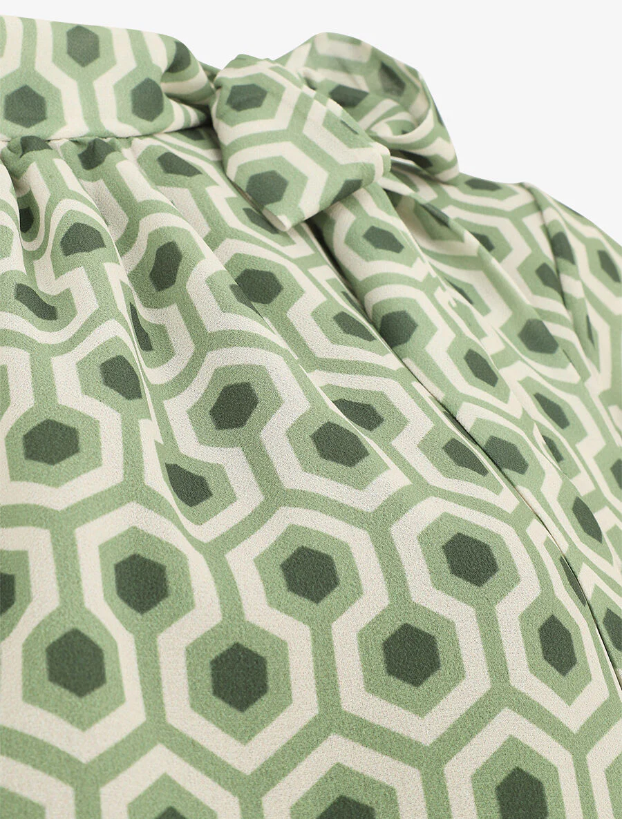 Top met mouwtjes. strik en honingraatprint - groen - Image 3