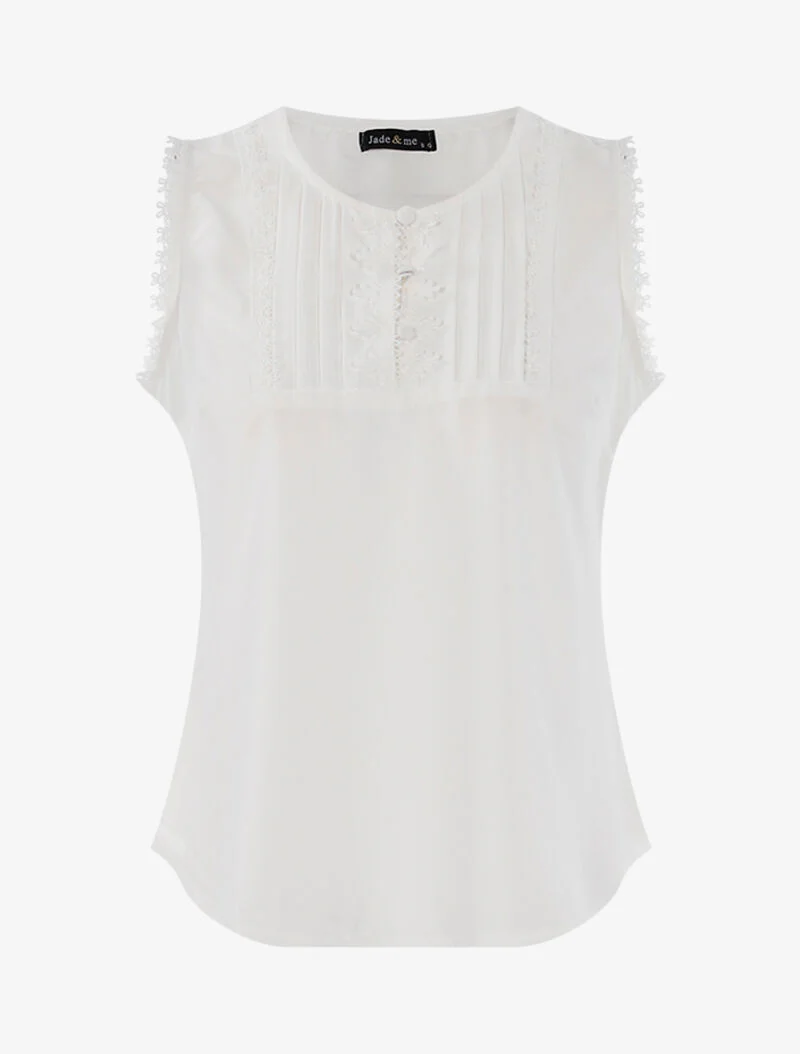 Top met geplooide details en haakwerk - wit