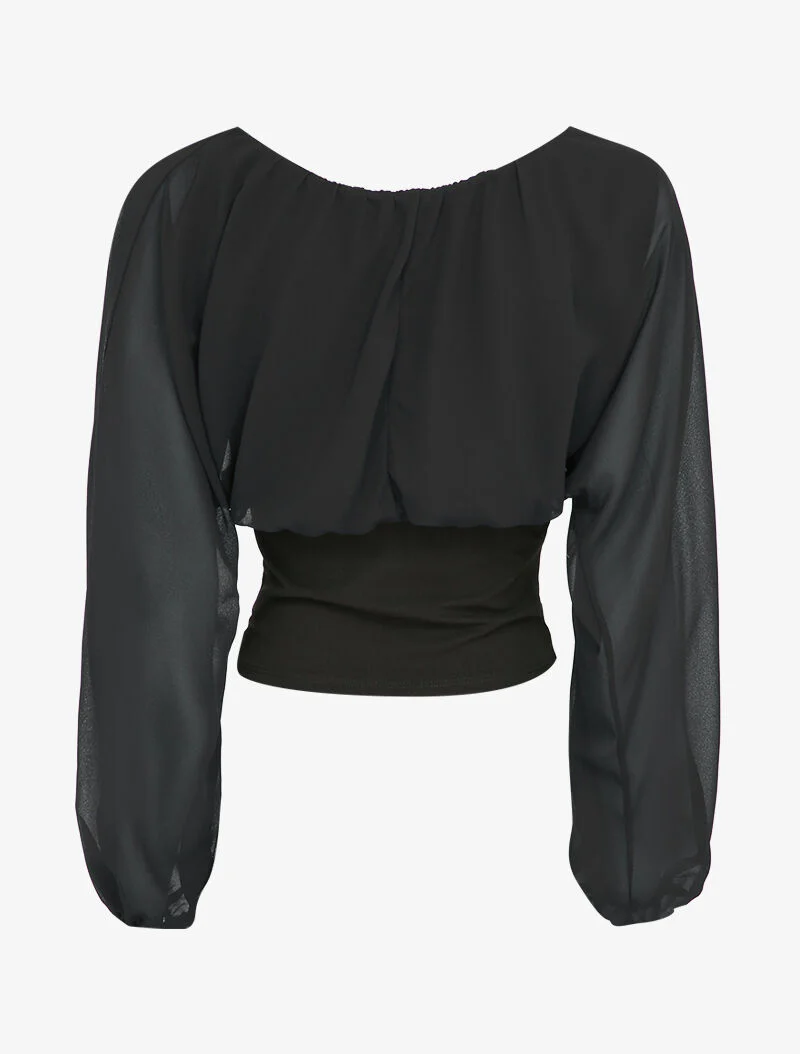Top met pofmouwen en gespdetail - Zwart - Image 2