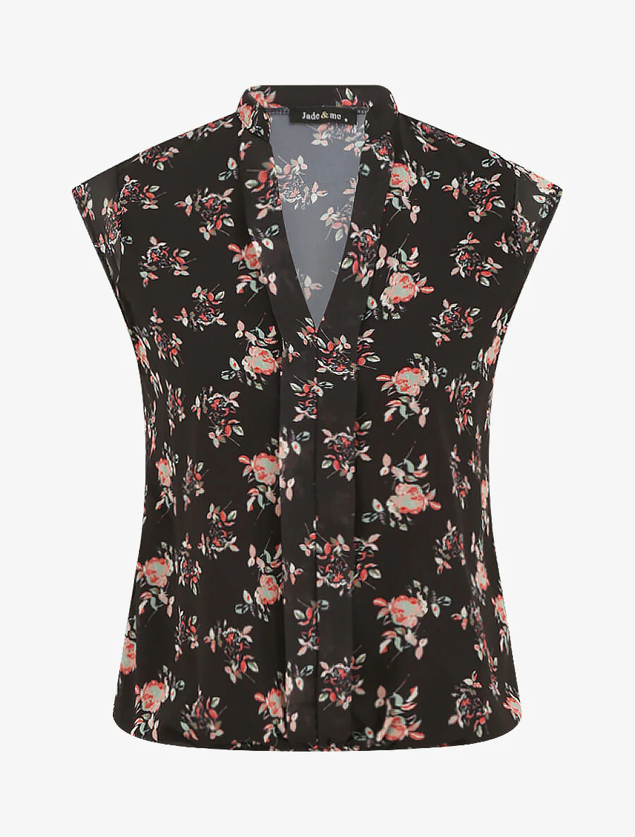 Top met rozenprint zonder mouwen - Zwart