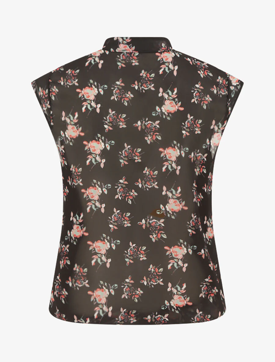 Top met rozenprint zonder mouwen - Zwart - Image 2