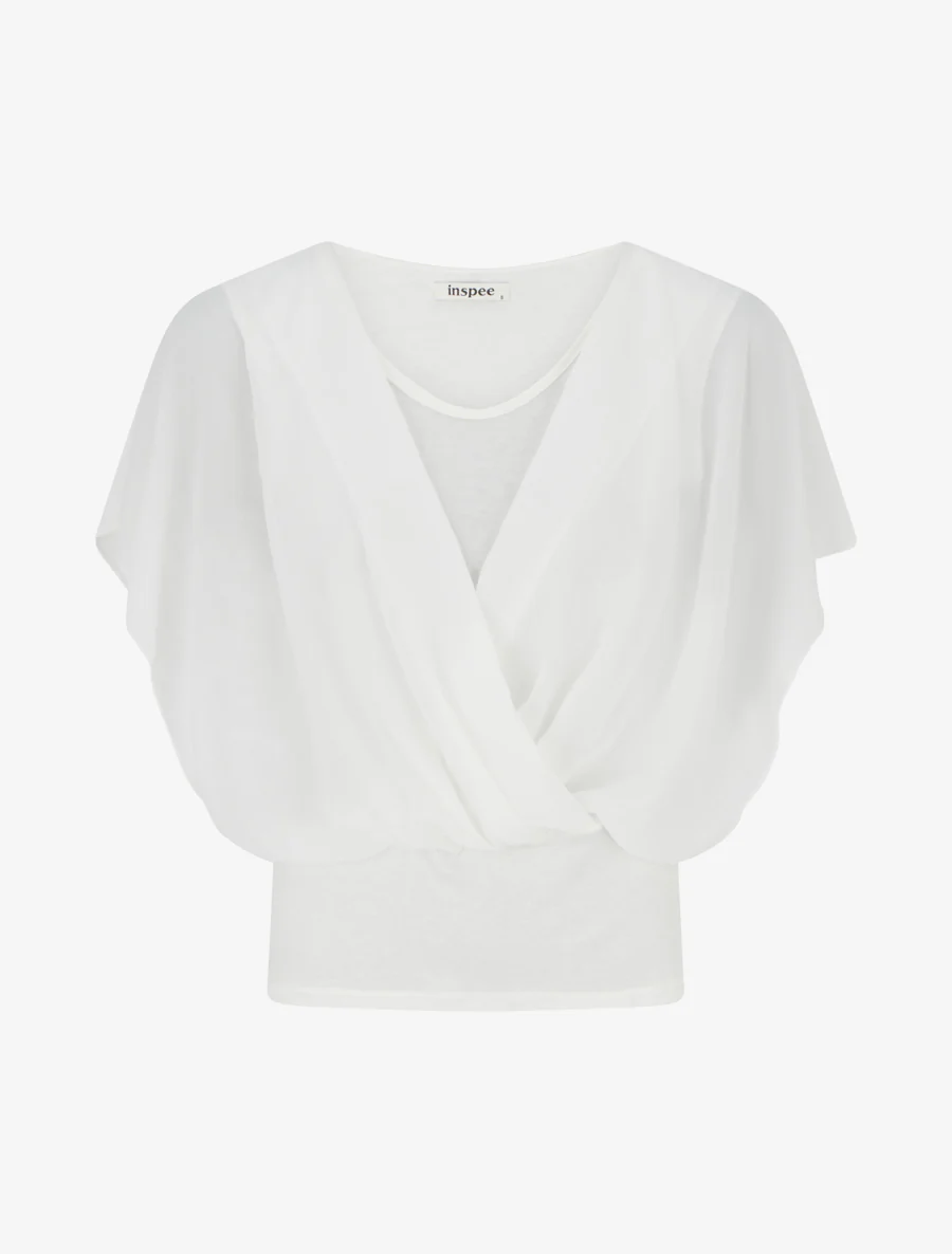 Top met ruches mouwen - Wit