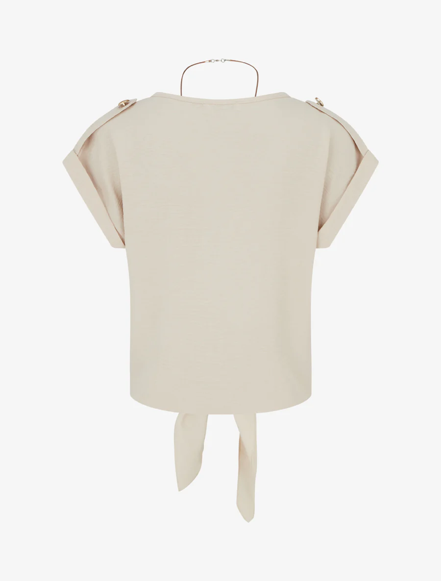 Top met striksluiting en korte mouwen - Beige - Image 2
