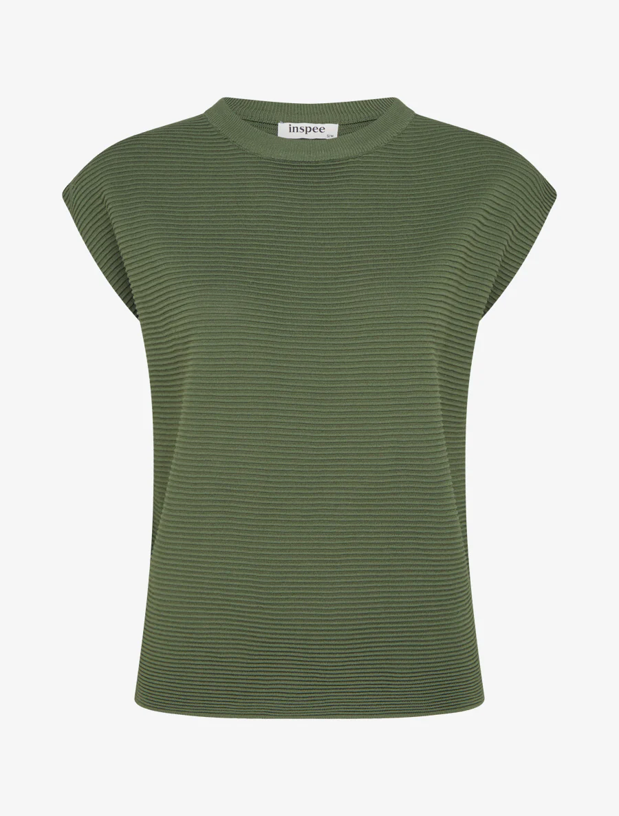 Top met textuur en ronde hals - Kaki