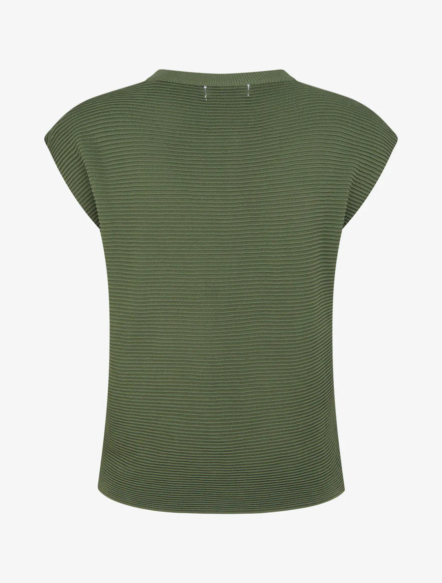 Top met textuur en ronde hals - Kaki - Image 2