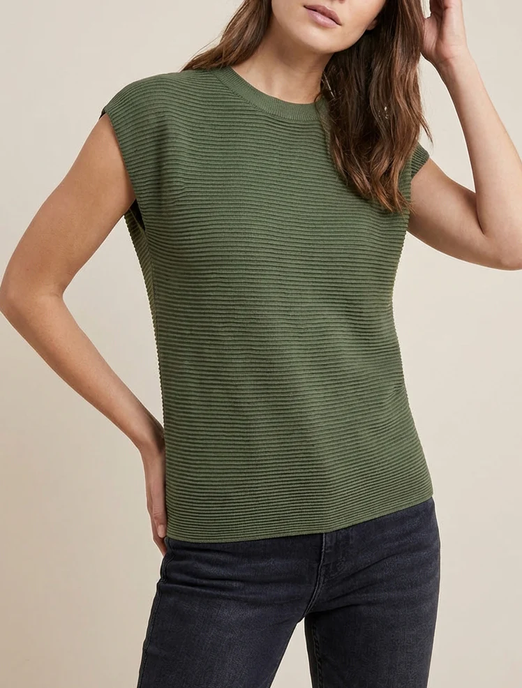 Top met textuur en ronde hals - Kaki - Image 4