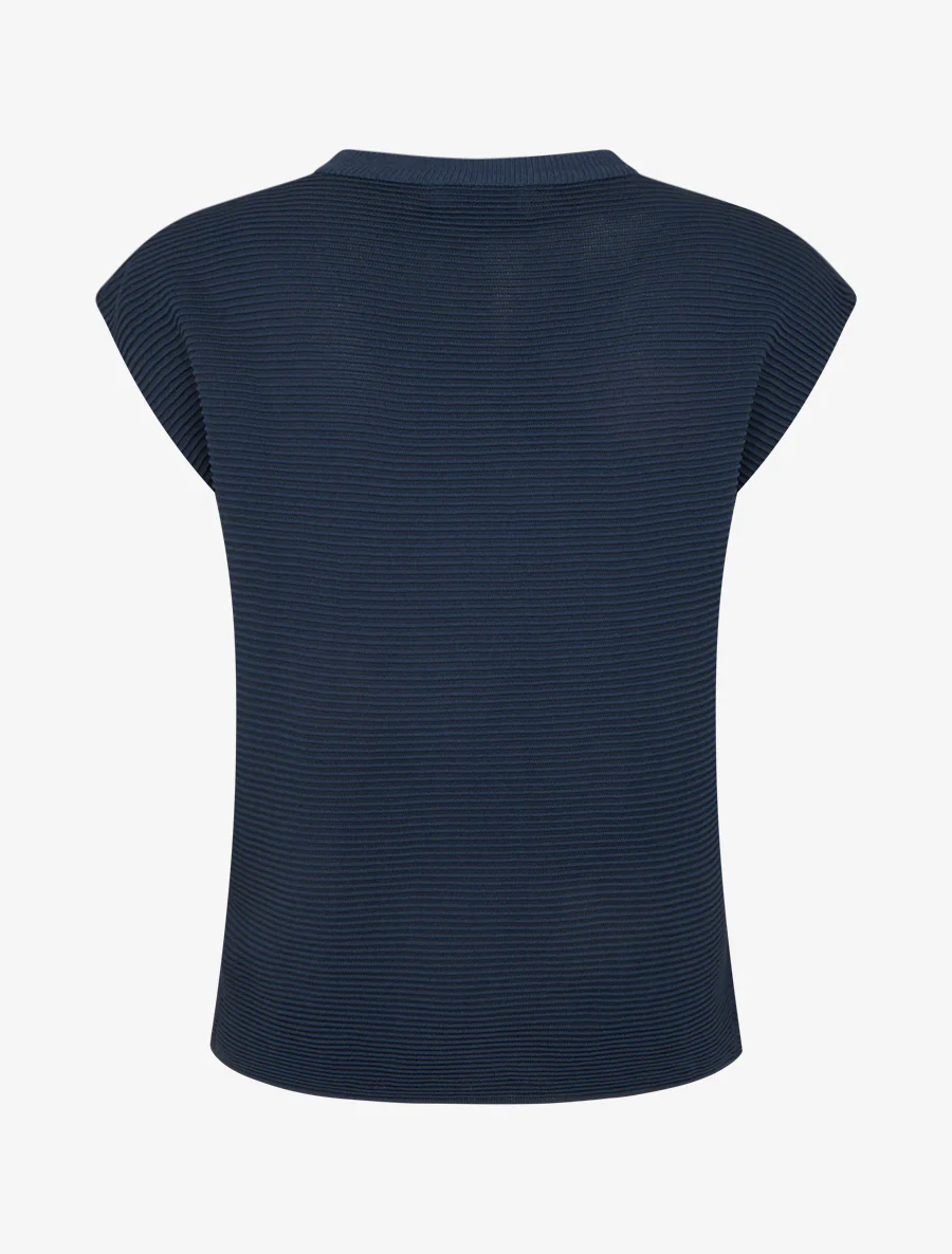 Top met textuur en ronde hals - Marine - Image 2