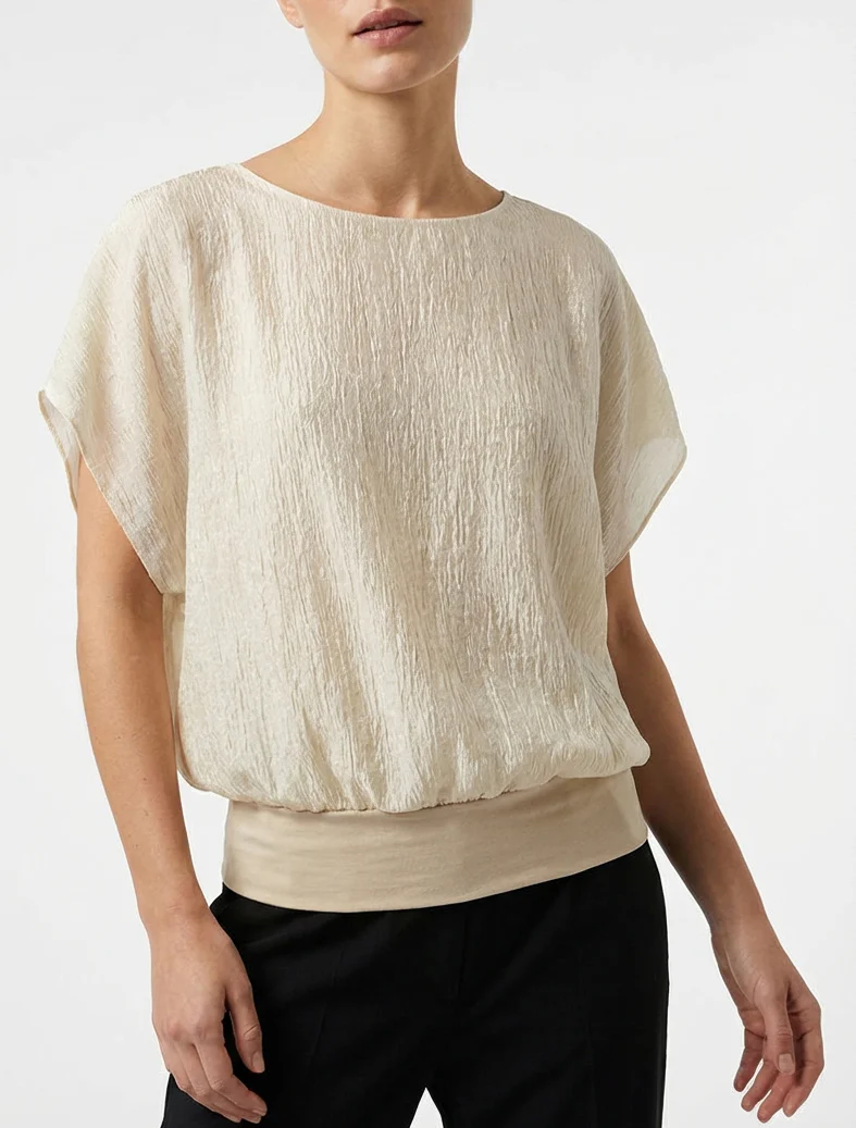 Top met textuurstof - Beige - Image 4