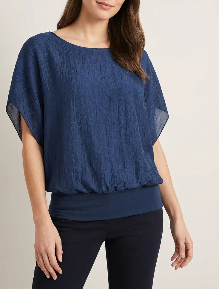 Top met textuurstof - Donkerblauw - Image 4