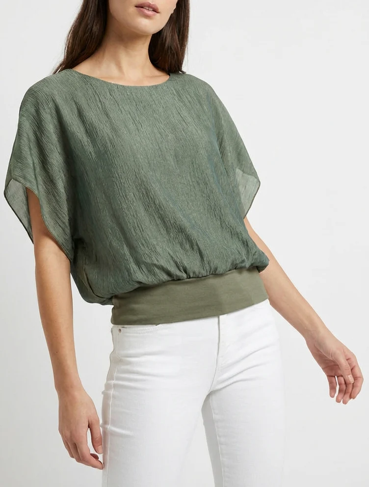 Top met textuurstof - Kaki - Image 4