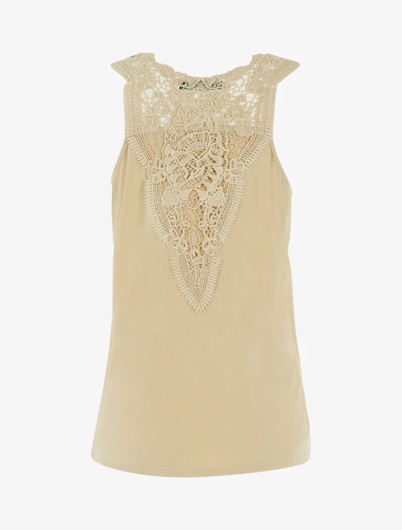 Top met tule en haakwerk inzetstukken - beige - Image 2