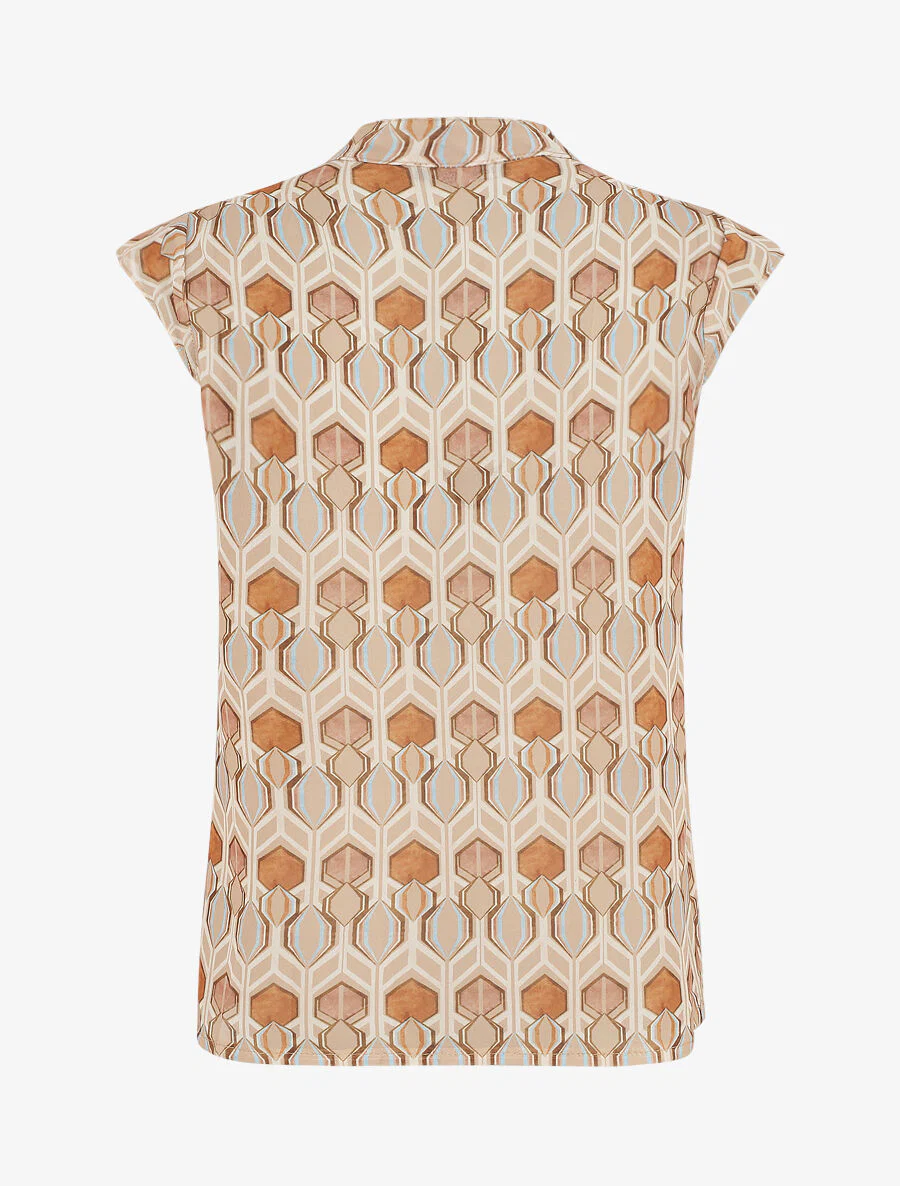 Top met V-hals en grafische print - beige - Image 2