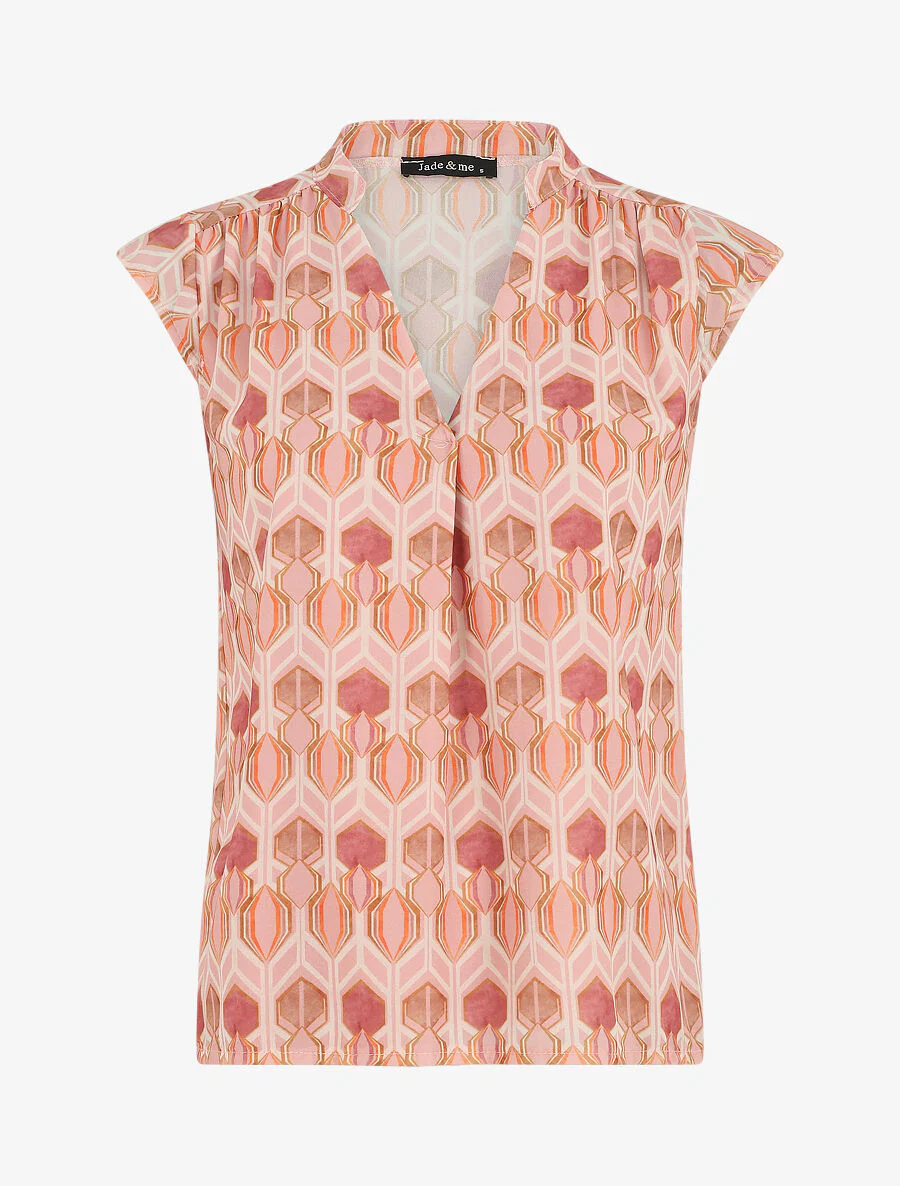 Top met V-hals en grafische print - Roze