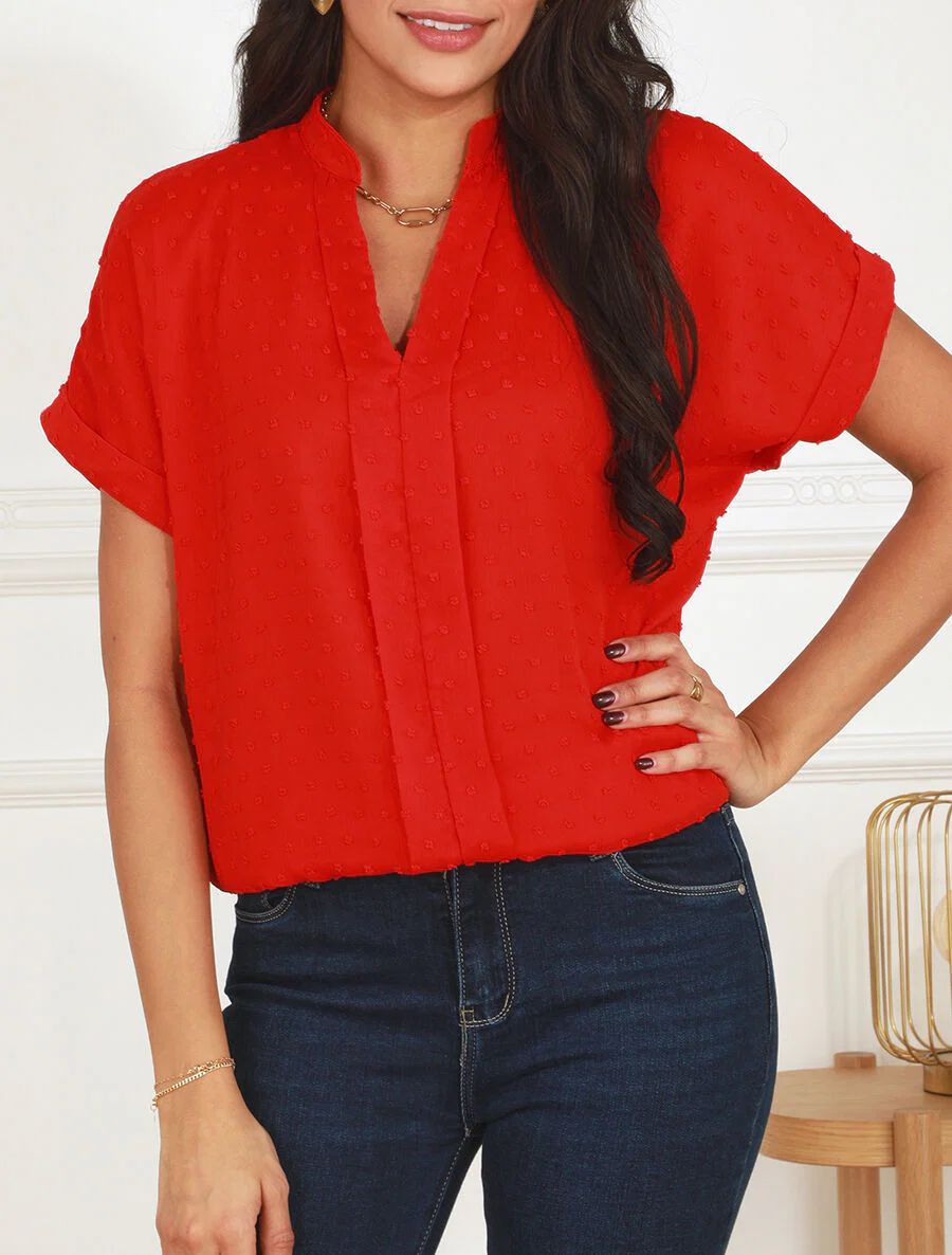Top met V-hals en korte mouwen - Rood - Image 4