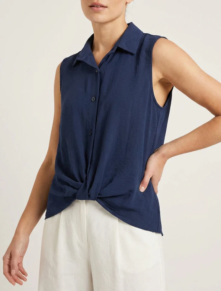 Top met vloeiende geknoopte look - Marine - Image 4