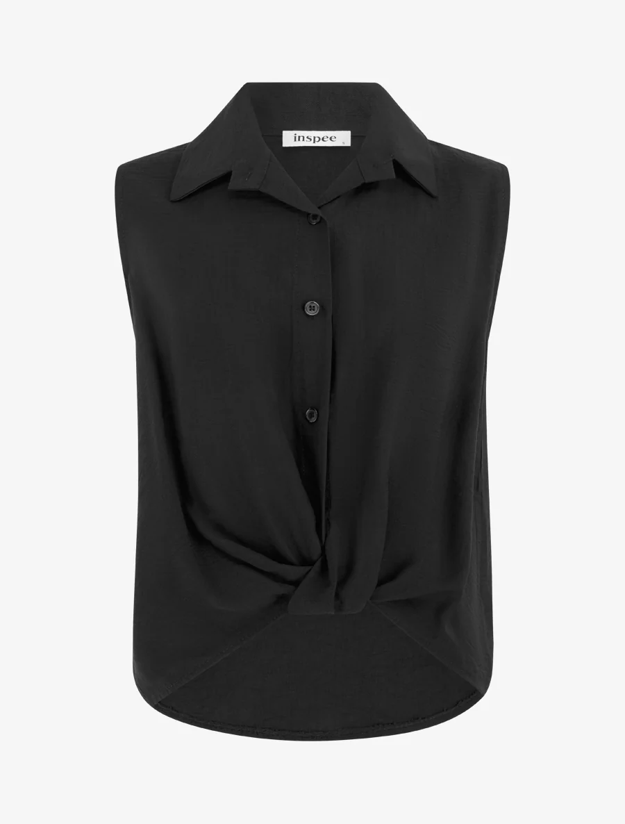 Top met vloeiende geknoopte look - Zwart
