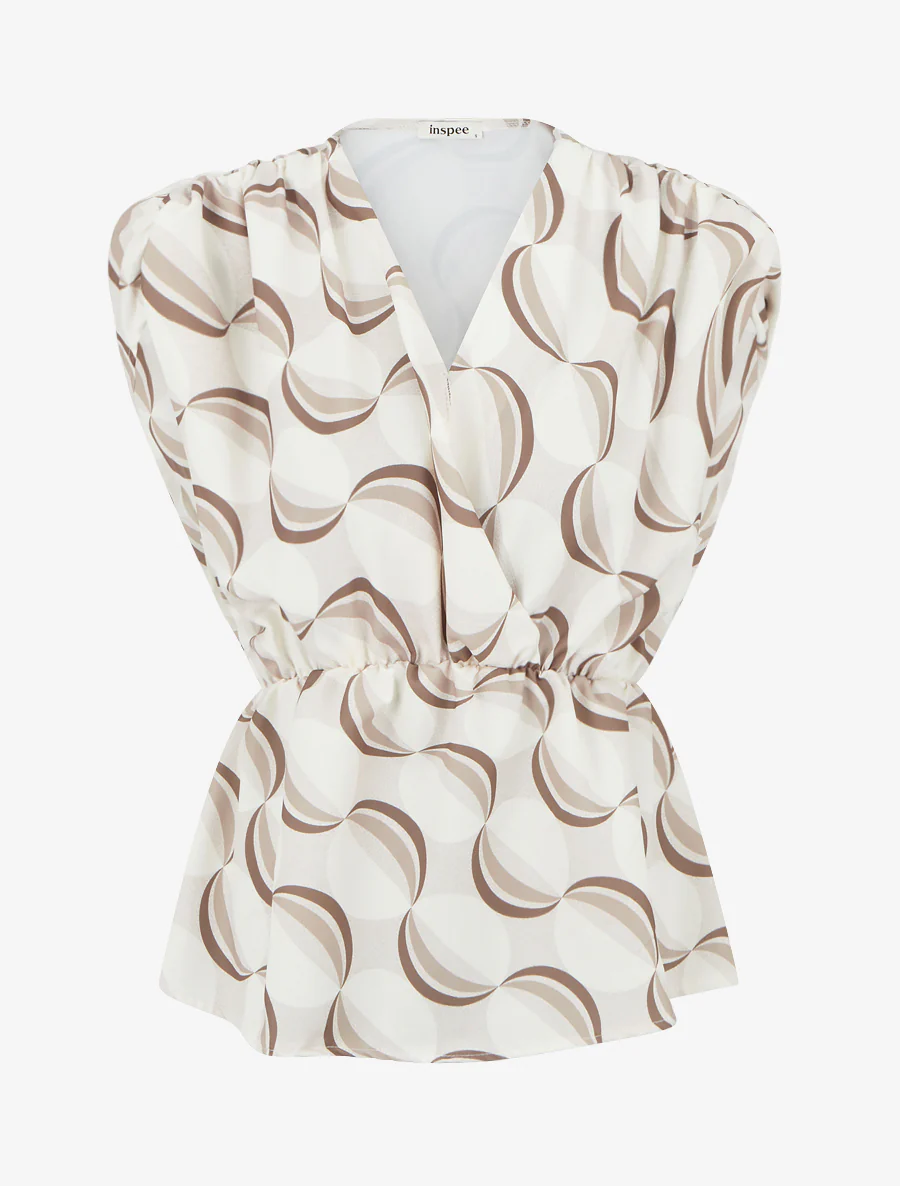 Top met vloeiende, gestileerde korte mouwen - Beige