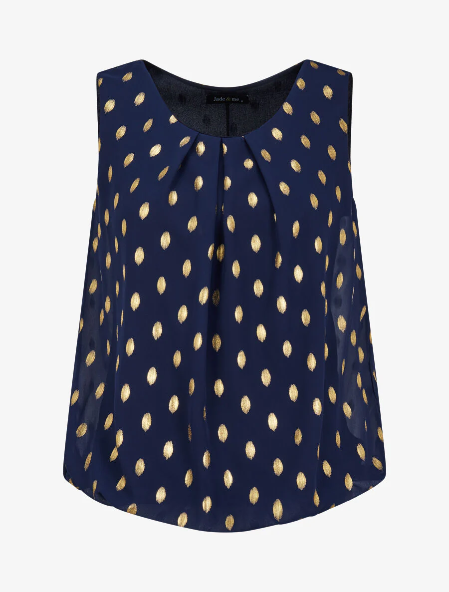 Mouwloze top met iriserende stippenprint - Marine