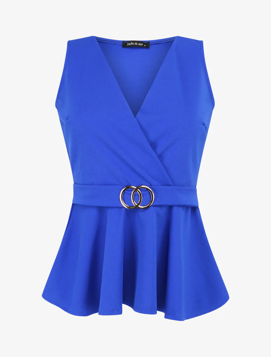 Top peplum met decoratieve riem - Elektrisch blauw