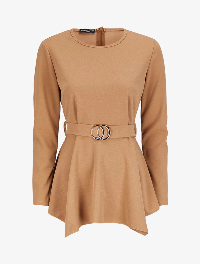 Asymmetrische zoom peplum top - Camel