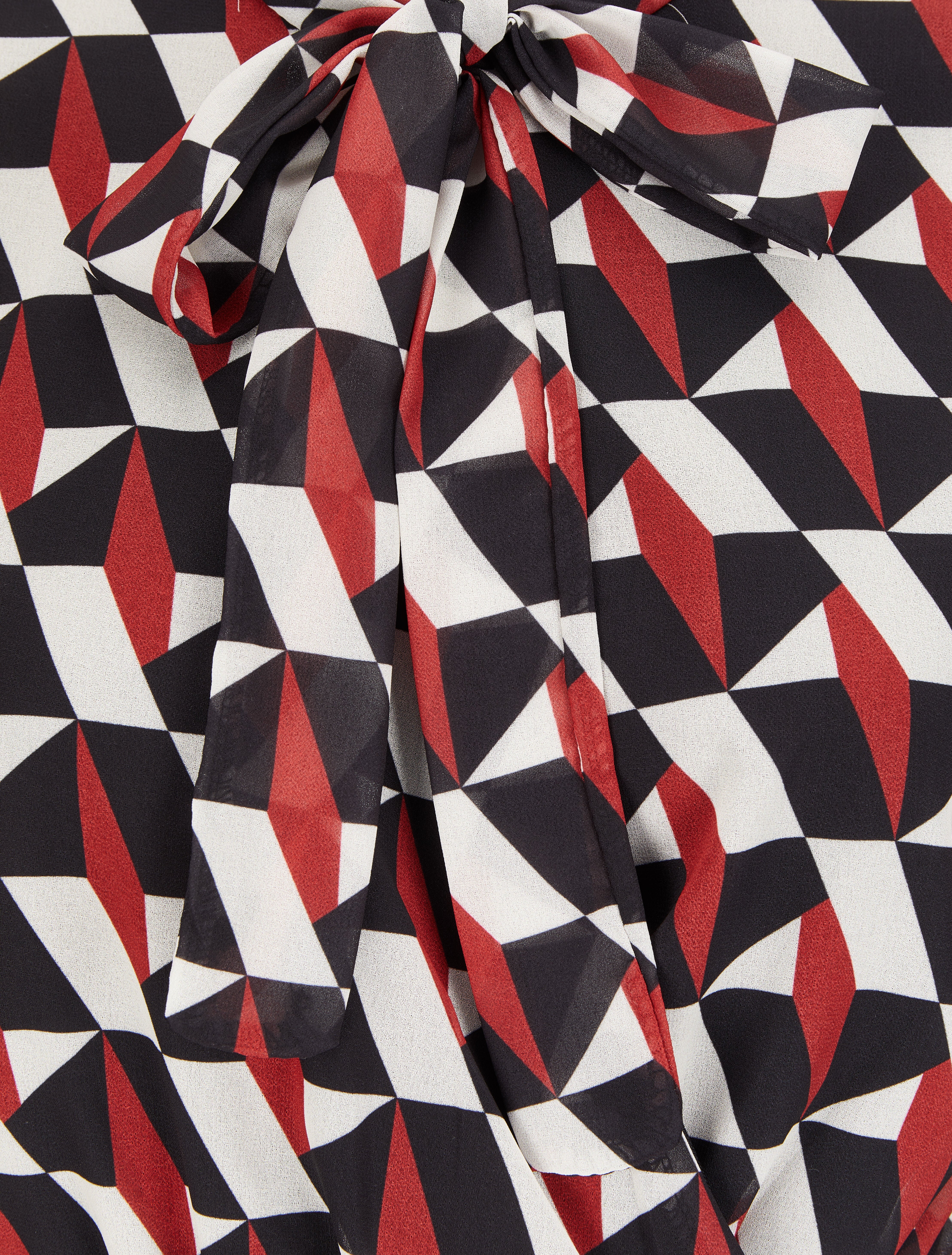 Top peplum met lavallièrekraag en geometrische print - Rood - Image 3