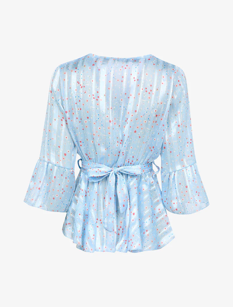 Top peplum met madeliefjesprint en overslaghals - Lichtblauw - Image 2