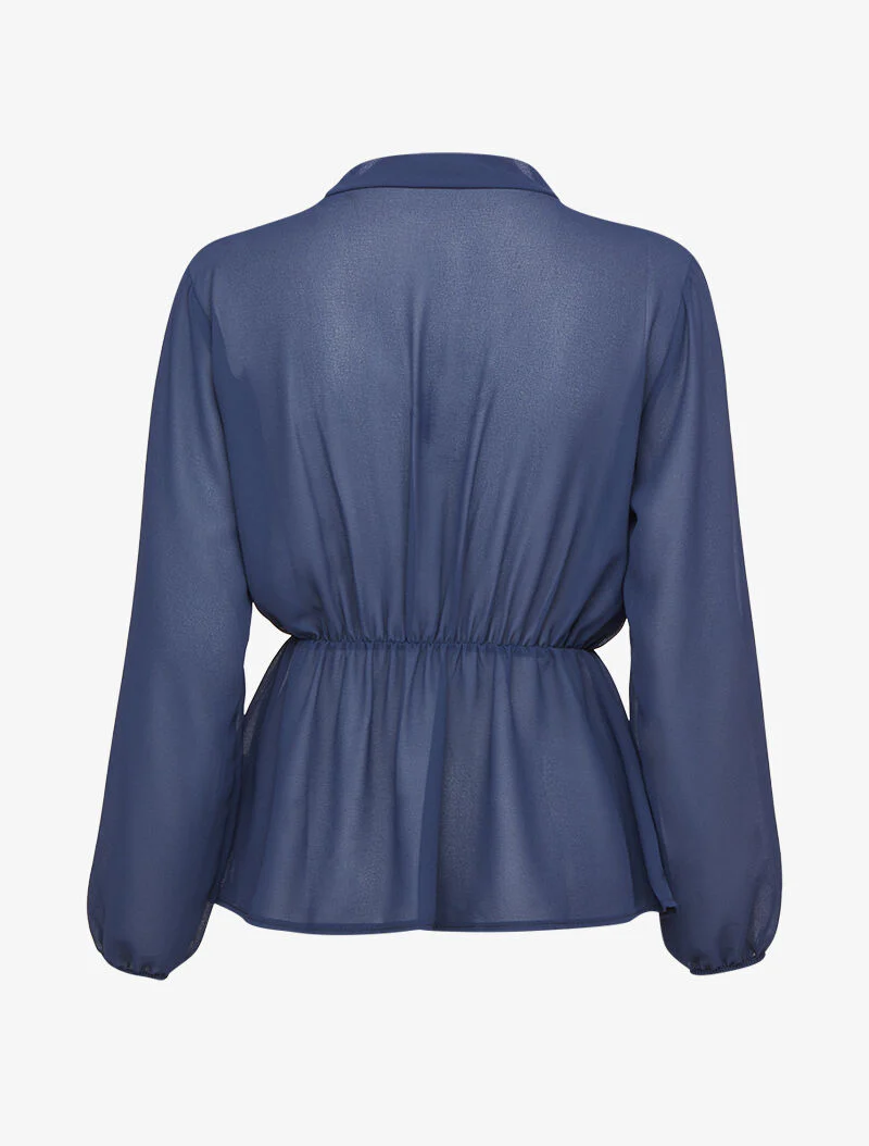 Top peplum met overlay in voile - Marineblauw - Image 2