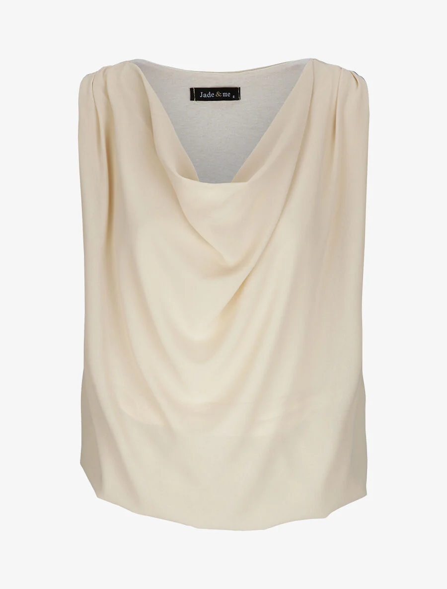 Rechte effen top met watervalhals - Beige - Image 2