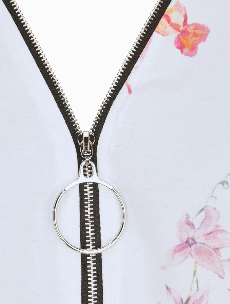Bloemen top met ritssluiting kraag - Wit - Image 3