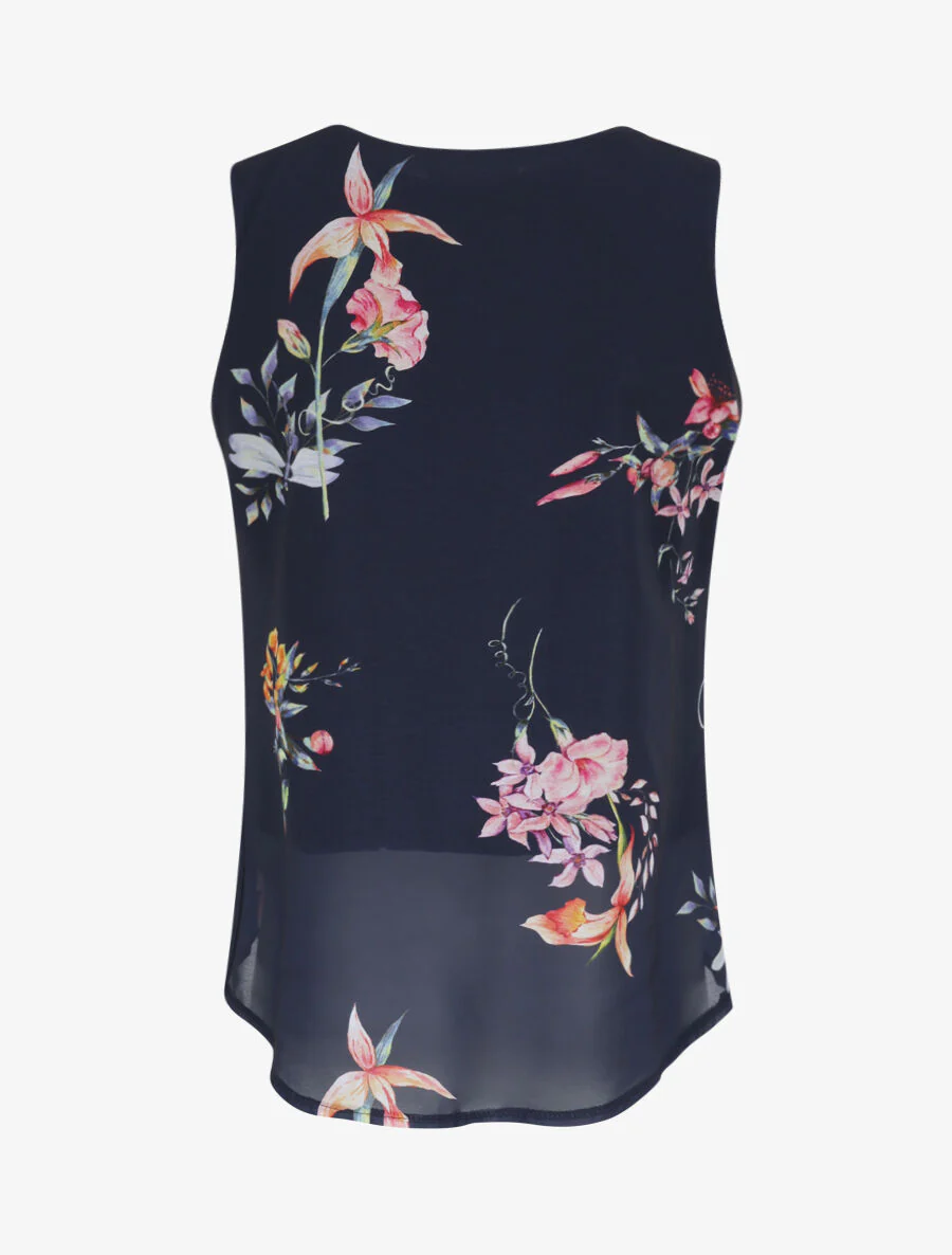 Bloemen top met ritskraag - Marineblauw - Image 2