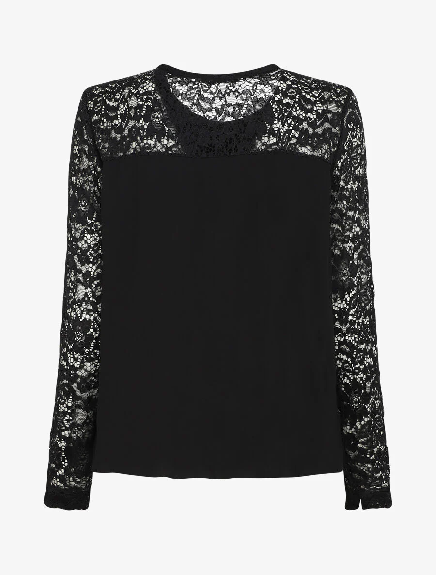 Top met kanten mouwen - Zwart - Image 2